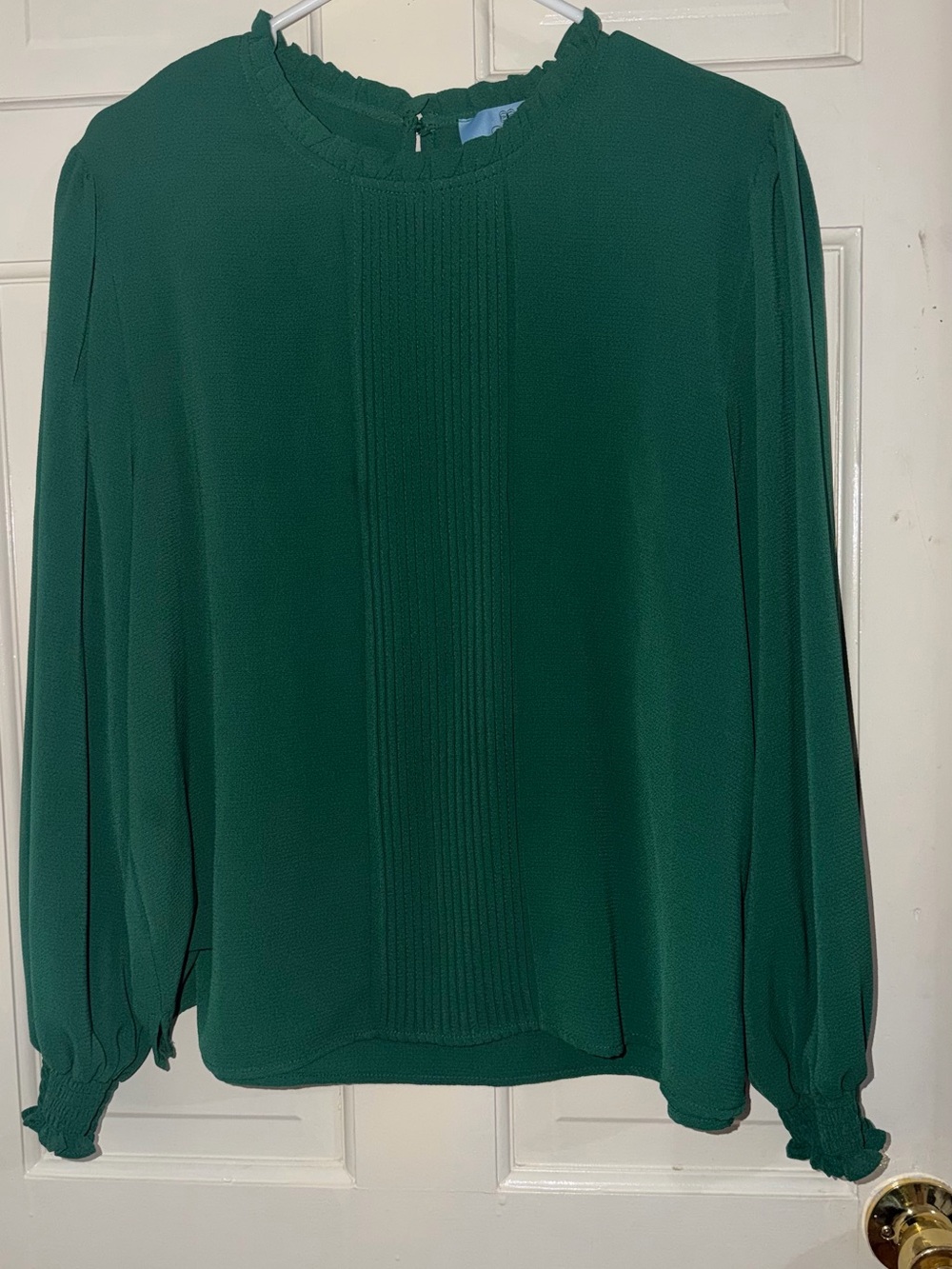 CeCe Emerald Green Long-Sleeve Pintuck Blouse